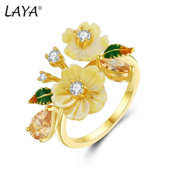 925 Sterling Silver Yellow Shell Flower Enamel Pendant Necklace  for Women