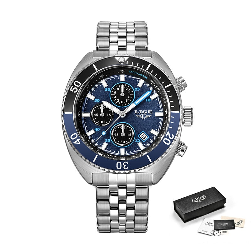 Stainless Steel Quartz Chronograph Wristwatch for Men