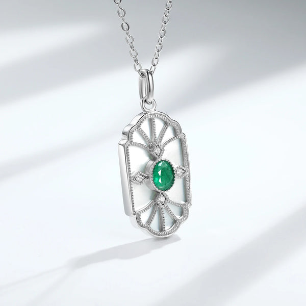 Sterling Silver Emerald Pendant Necklace for Woman