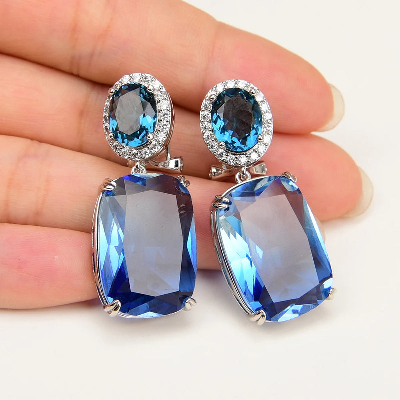 14K Gold Blue Crystal Zircon Drop Earrings for Women