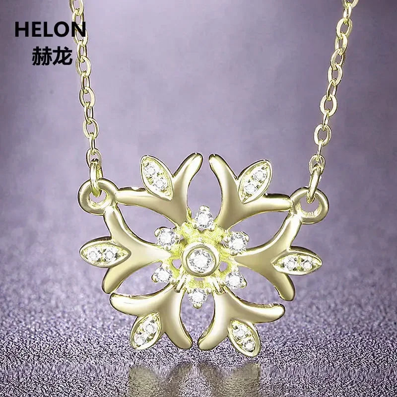 18k Yellow Gold Natural Diamonds Flower Pendant Necklace for Women