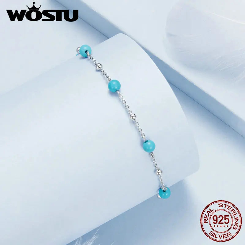 Sterling Silver Turquoise Chain Bracelet for Women