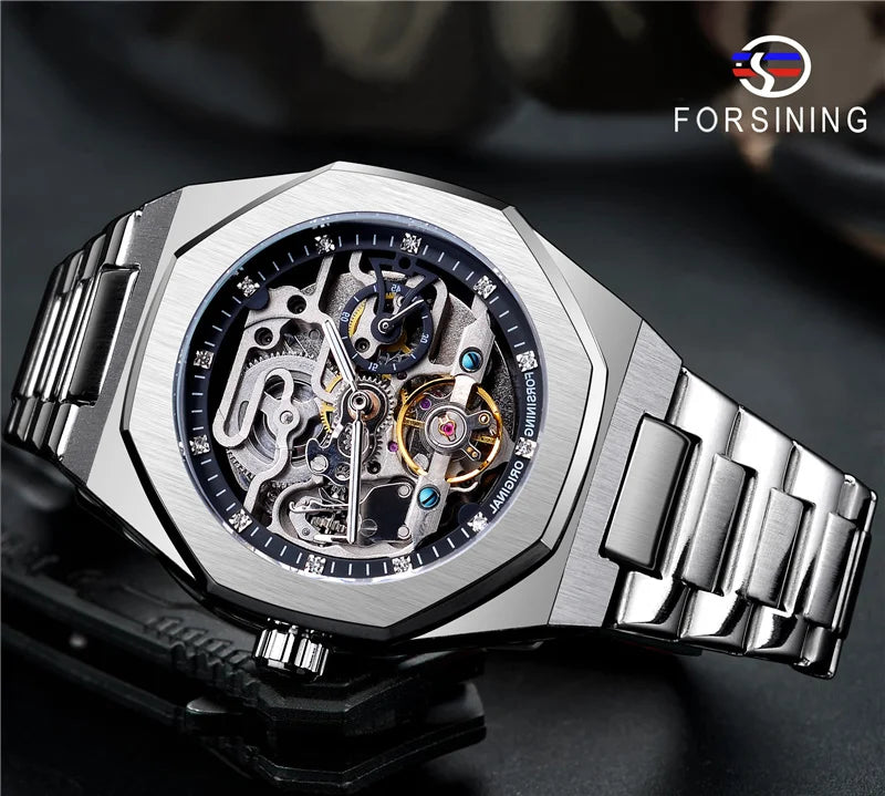 Stainless Steel Automatic Mechanical Military Sports Watch for Men