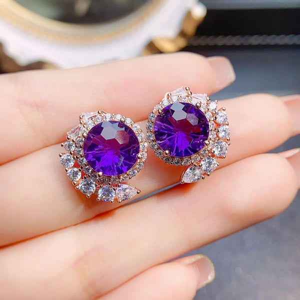 S925 Sterling Silver 10mm Natural Amethyst Earrings
