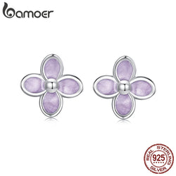 925 Sterling Silver White Gold Plated Lilac Flower Stud Earrings for Women