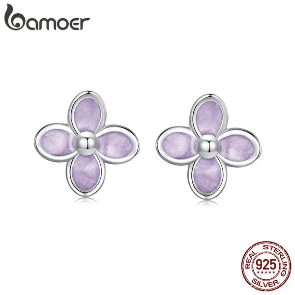 925 Sterling Silver White Gold Plated Lilac Flower Stud Earrings for Women