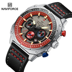 Stainless Steel Black Leather Sports Waterproof Multifunction Square Luminous Quartz Watch for Men