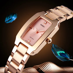 SKMEI 1400 Ladies Casual Dress Luxury Silver Ladies Rhinestone Waterproof Relogio Feminino Quartz Watch Fashion Thin Watches