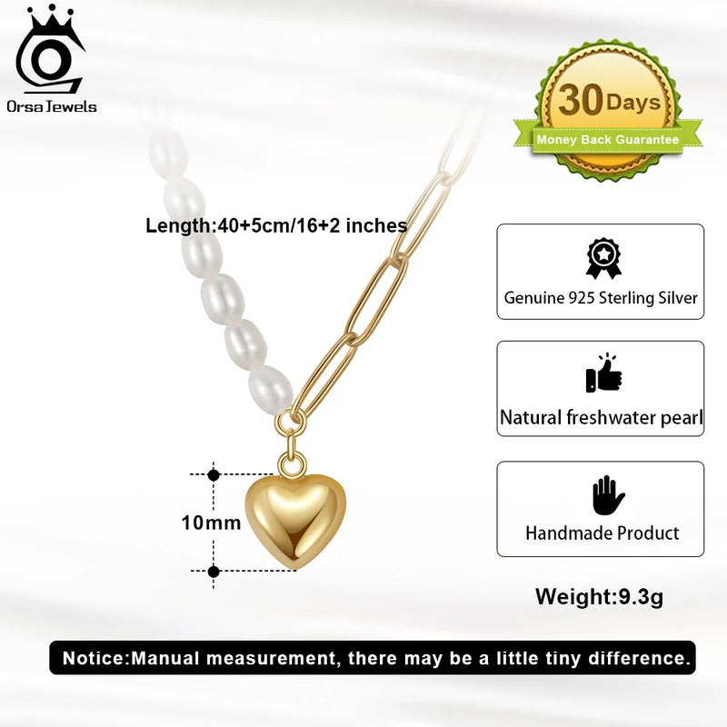 14K Gold Freshwater Pearl Sweet Heart Pendant Choker Necklace for Female