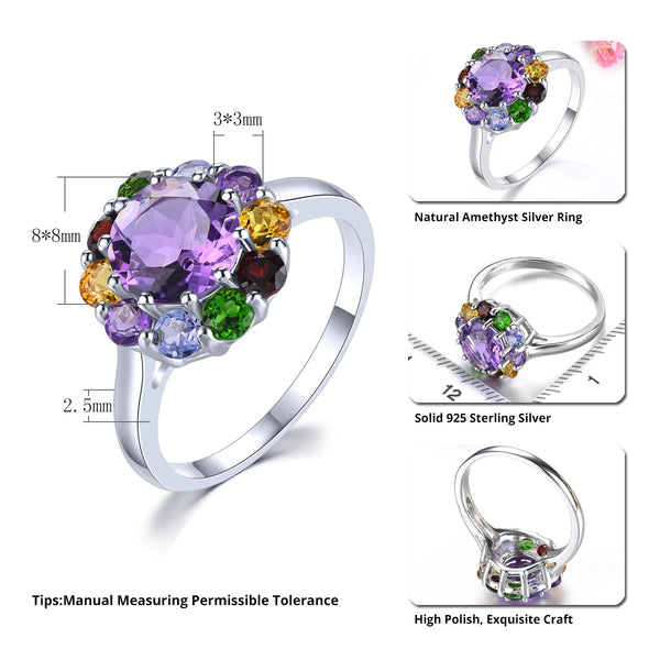 Sterling Silver 2.9 ctw Amethyst, Citrine, Garnet, Diopside Rings for Women