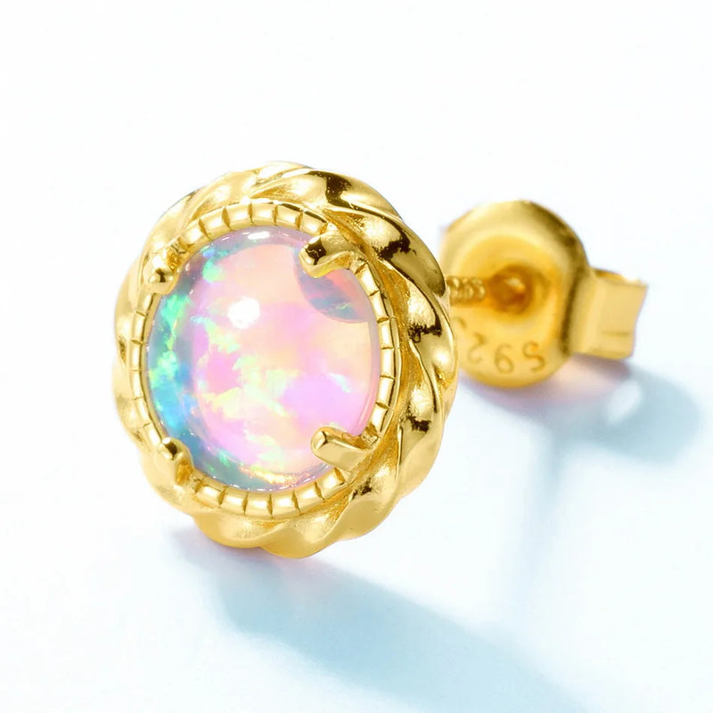 Sterling Silver Synthetic Opal Stud Earrings for Women