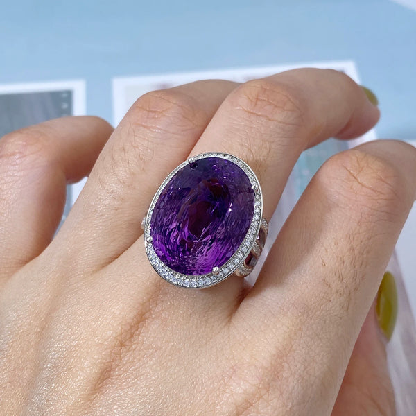 925 Sterling Silver Oval Amethyst Rings for Women