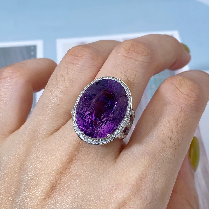 925 Sterling Silver Oval Amethyst Rings for Women