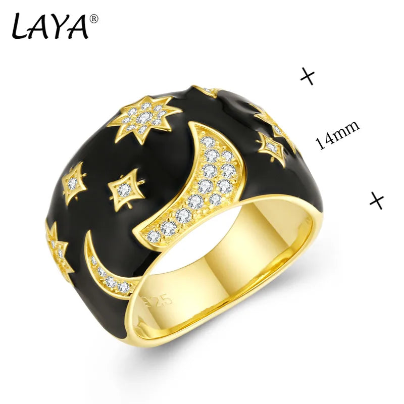 Sterling Silver Enamel Star Moon Irregular Ring for Women