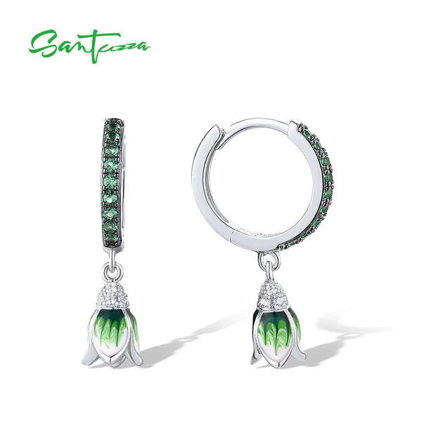 Sterling Silver Green Spinel Tulip Drop Earrings for Women