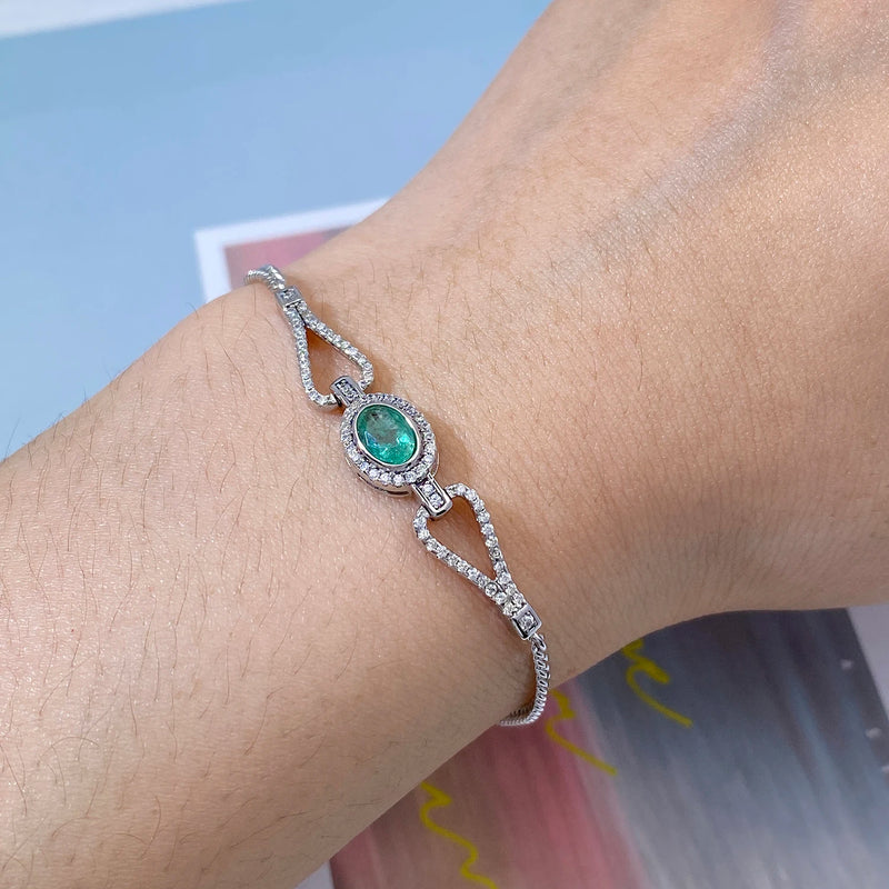 925 Sterling Silver Oval Emerald Zircon Tennis Bracelet for Women