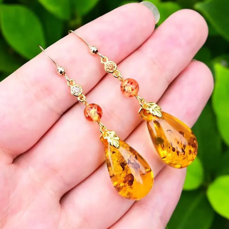 Sterling Silver Amber Dangle Earrings