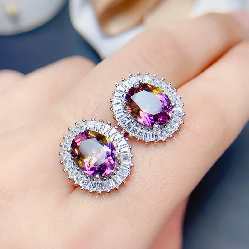 925 Silver Ametrine Sunflower Necklace Earrings and Rings Jewelry Set for Women