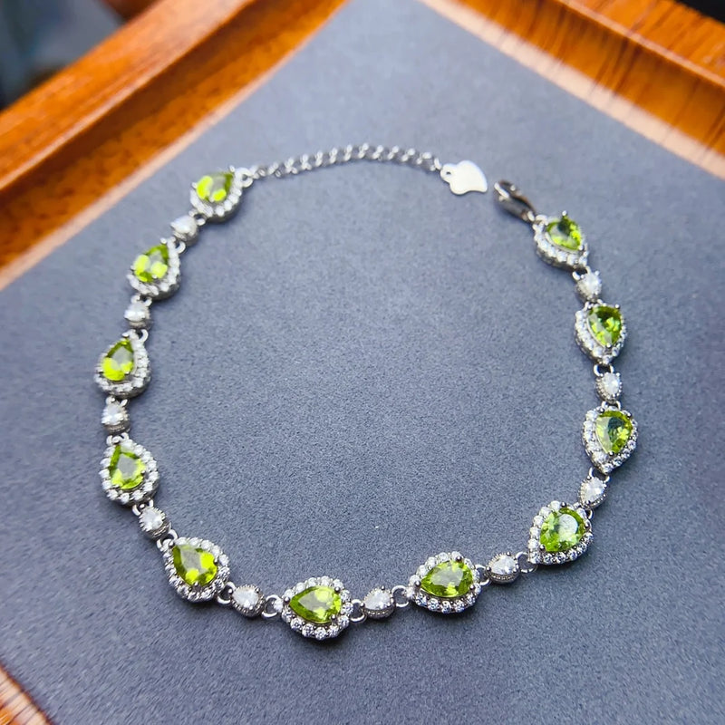 Sterling Silver Olivine Bracelet for Women