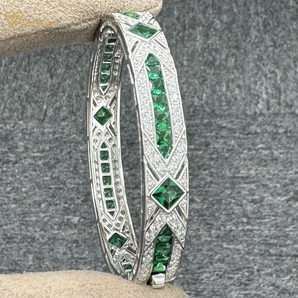 Wong Rain Vintage 925 Sterling Silver Emerald High Carbon Diamond Gemstone Bracelets Bangle Fine Jewelry for Women Gifts