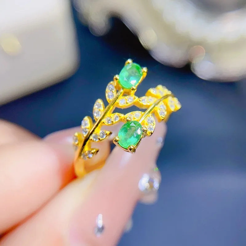 18K Yellow Gold Sterling Silver 1.00ctw Emerald Ring for Women