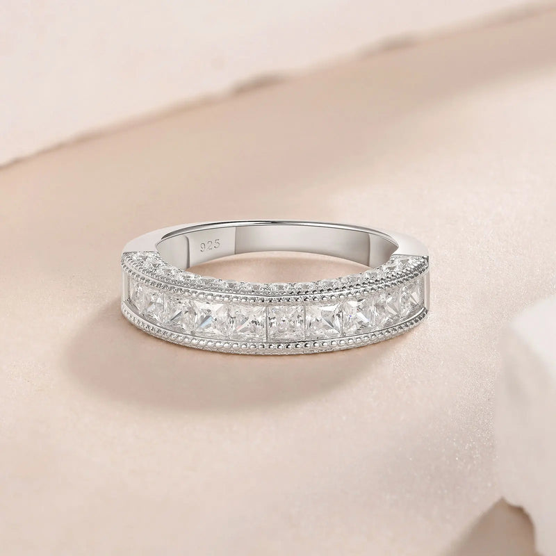 925 Sterling Silver Princess Cut Eternity Ring with AA CZ for Women