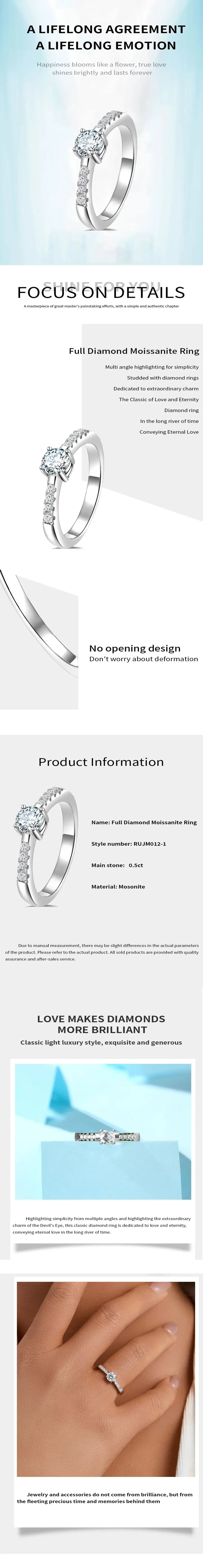 Sterling Silver Round Brilliant Cut Moissanite Wedding Engagement Rings for Women