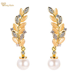 18K Gold Plated Sterling Silver Pearl Diamond Earrings for Women