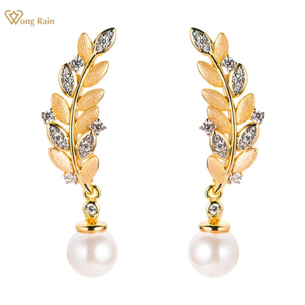 18K Gold Plated Sterling Silver Pearl Diamond Earrings for Women