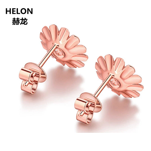 14k Rose Gold Natural Diamonds Flower Stud Earrings for Women