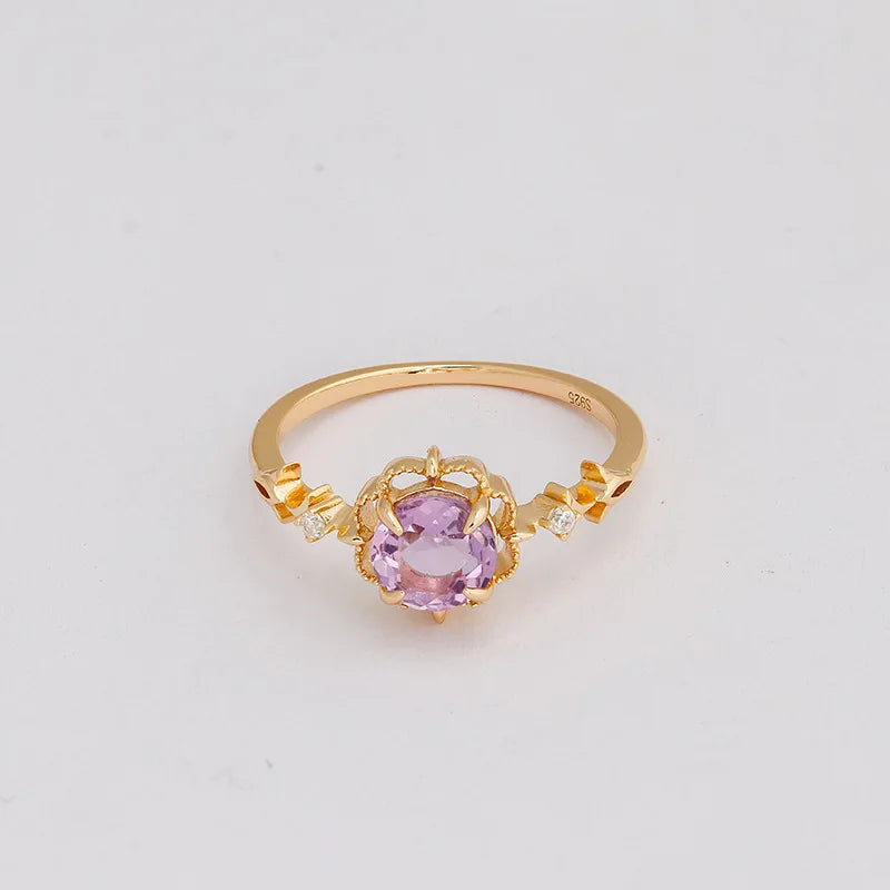 925 Sterling Silver Gold Plated Amethyst Engagement Ring for Women