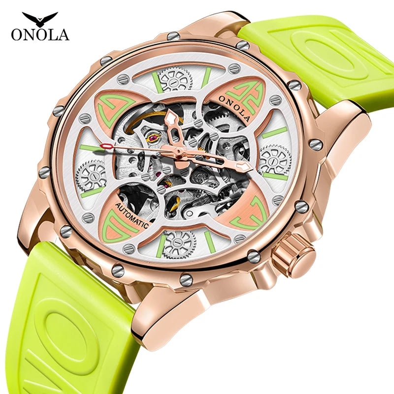 Stainless Steel Silicon Waterproof Full-Automatic Mechanical Watch for Men