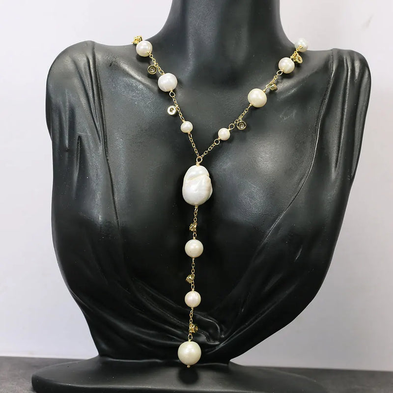 Yellow Gold Plated Freshwater Cultured White Keshi Pearl Round Pendant Necklace for Women