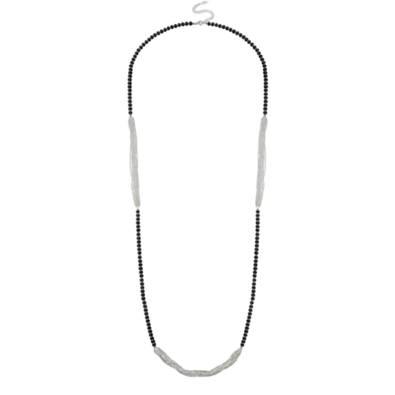 925 Sterling Silver Black Agate Beads Necklace for Her