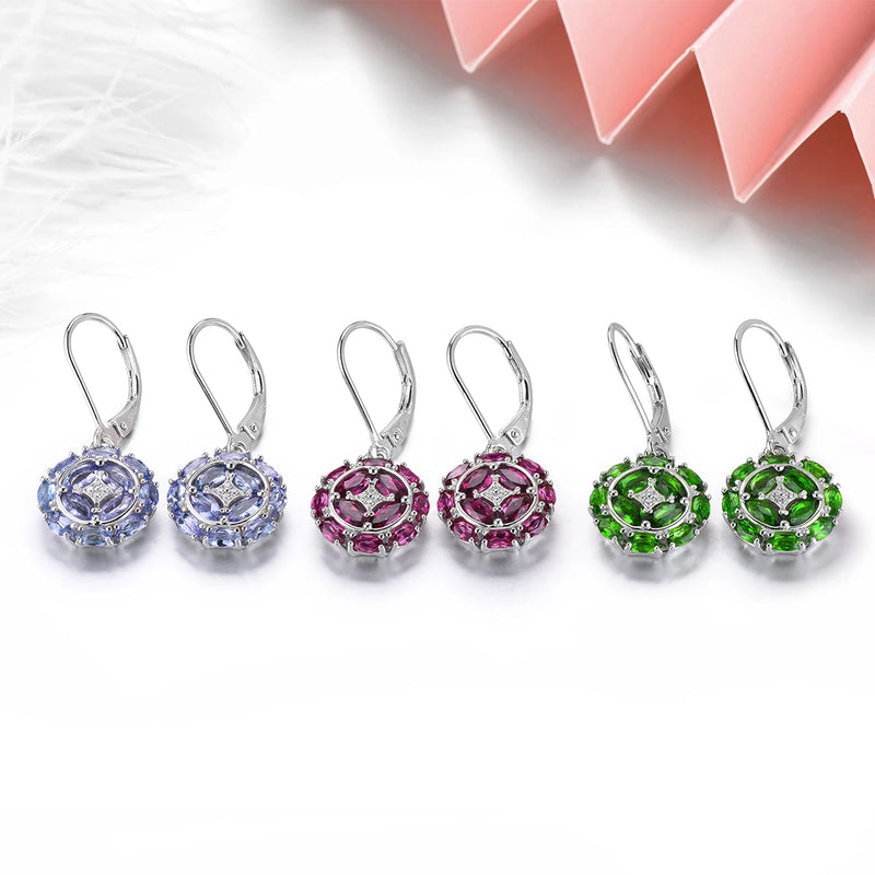 Sterling Silver Rhodolite Garnet Drop Earrings 3.5 ctw for Women