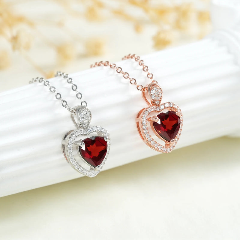 Sterling Silver 925 Natural Red Garnet Pendant Necklace for Women