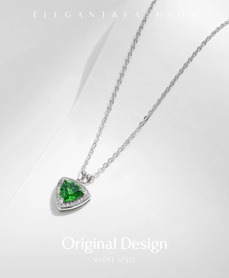 925 Sterling Silver Triangle Green CZ Pendant Necklace for Women