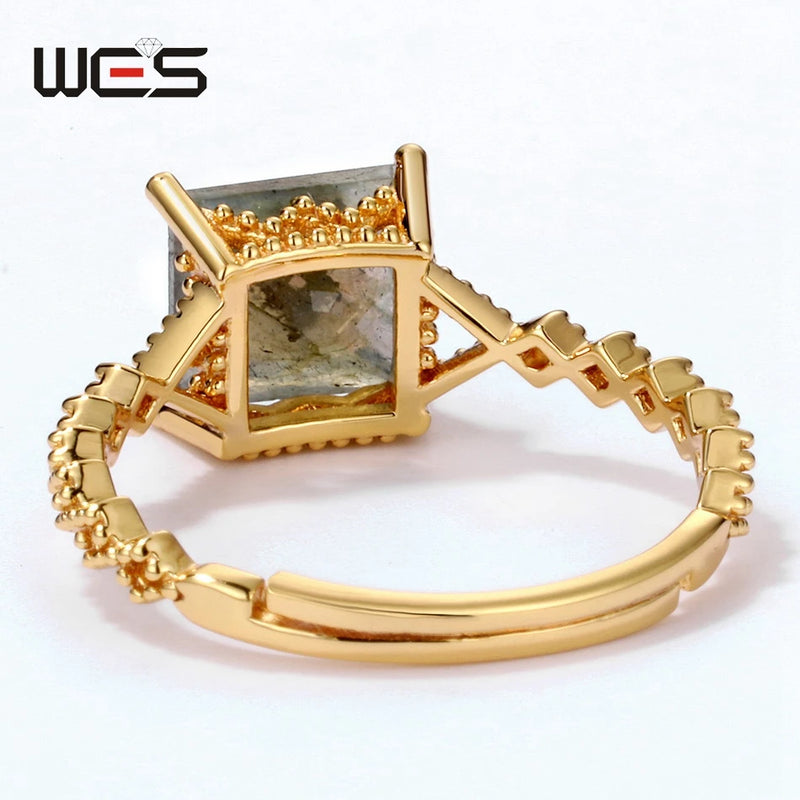 925 Sterling Silver Labradorite Adjustable Gold Plated Geometric Rings for Women