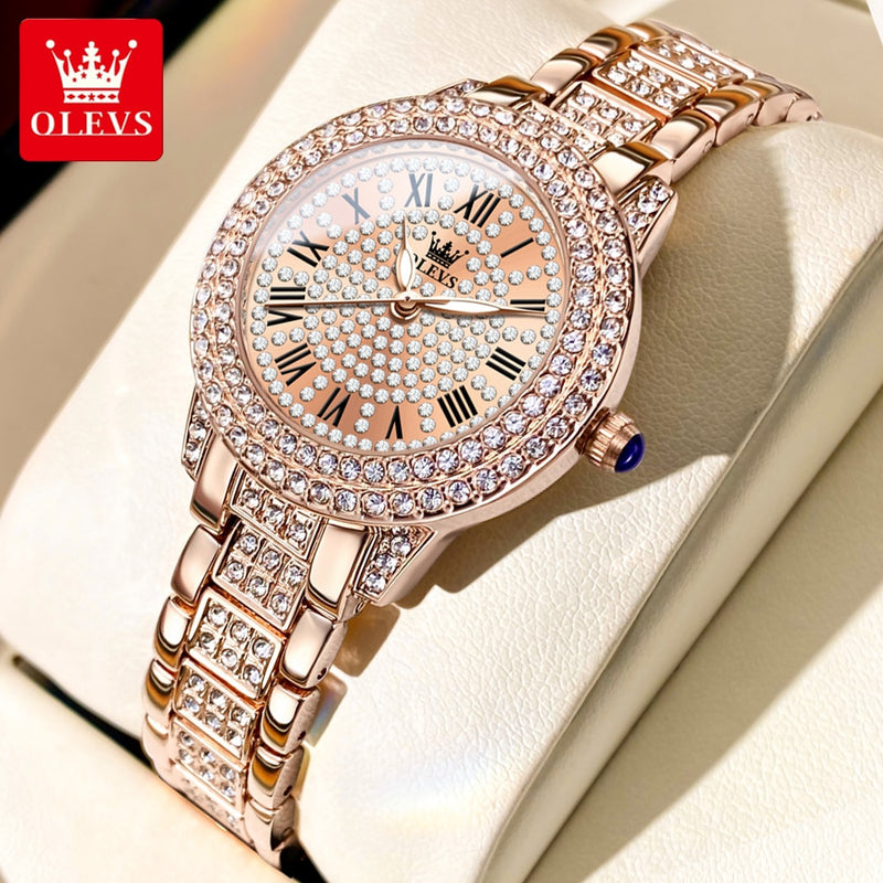 Stainless Steel Diamond Accent Fashion Quartz Wristwatch for Women