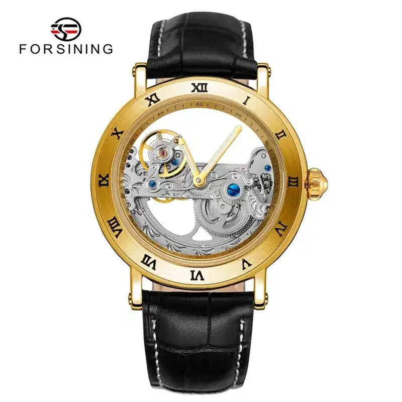 Stainless Steel Transparent Dial Mechanical Watch for Men