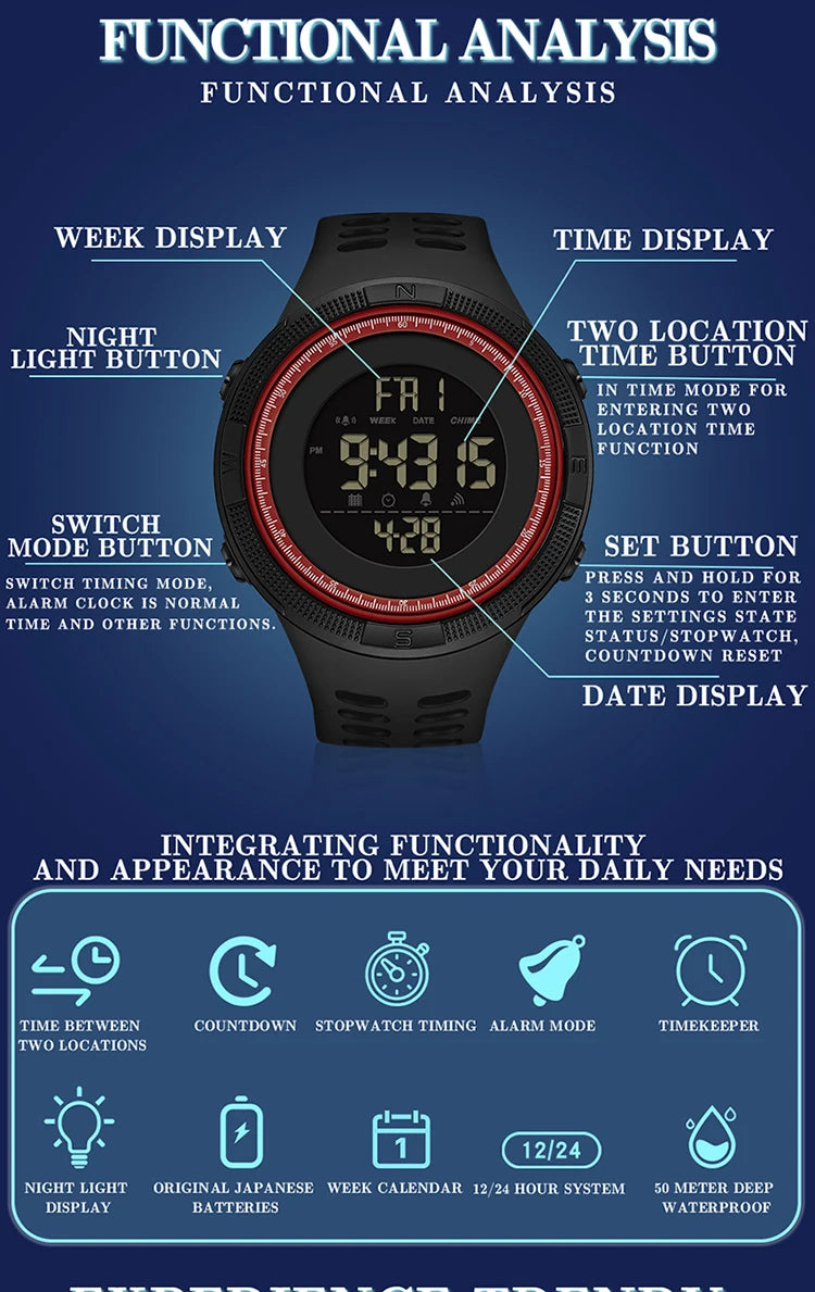 Stainless Steel Digital Military Sport Watch for Men