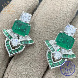 Sterling Silver Emerald High Carbon Diamonds Gemstone Earrings