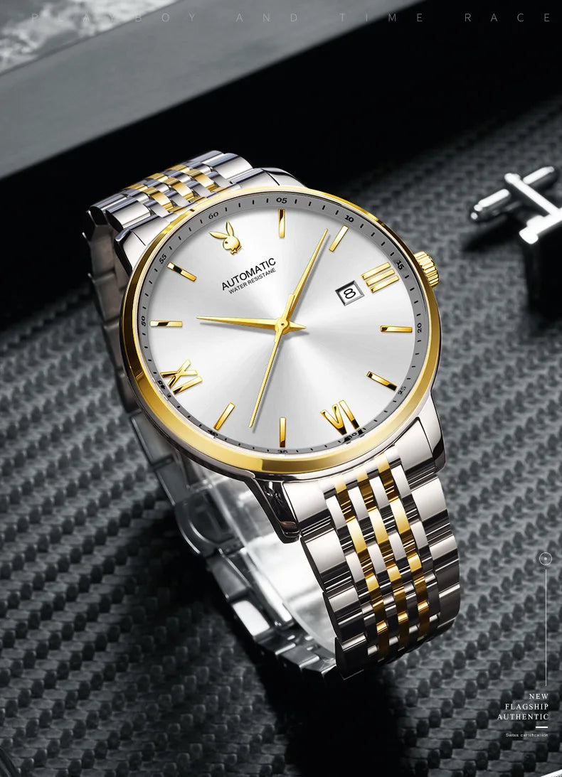 Stainless Steel Automatic Mechanical Mens Wrist Watch for Men