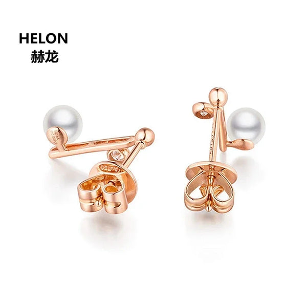 14k Rose Gold Freshwater Pearl Earrings with Natural Diamonds for Women