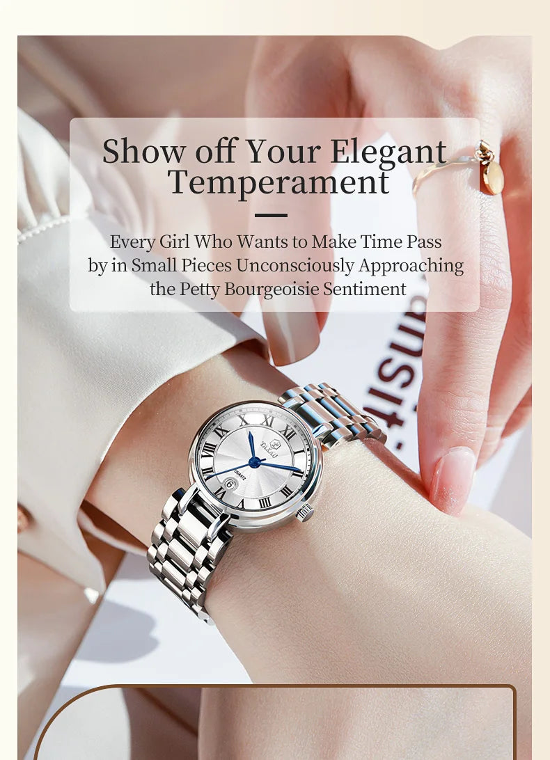 Stainless Steel Watches for Women Quartz Waterproof Calendar Casual watch Elegant Designs