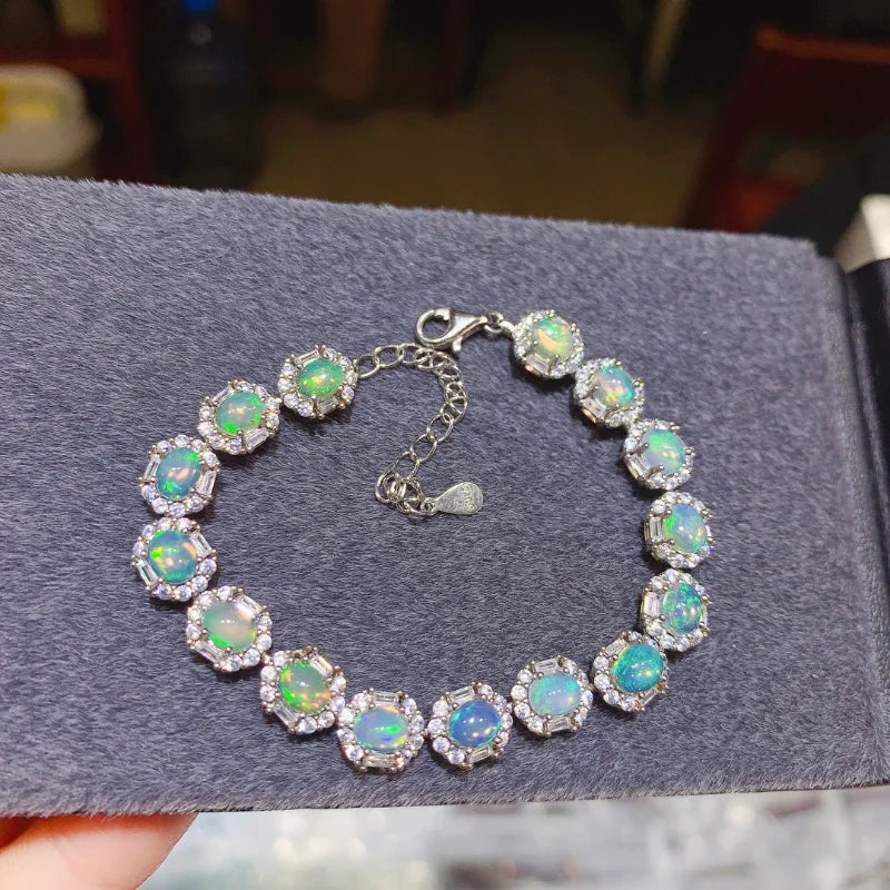 925 Sterling Silver Natural Opal Bracelet for Women