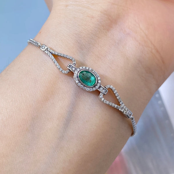 925 Sterling Silver Oval Emerald Zircon Tennis Bracelet for Women