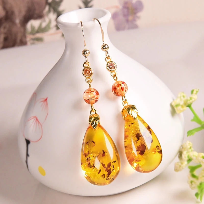 Sterling Silver Amber Dangle Earrings