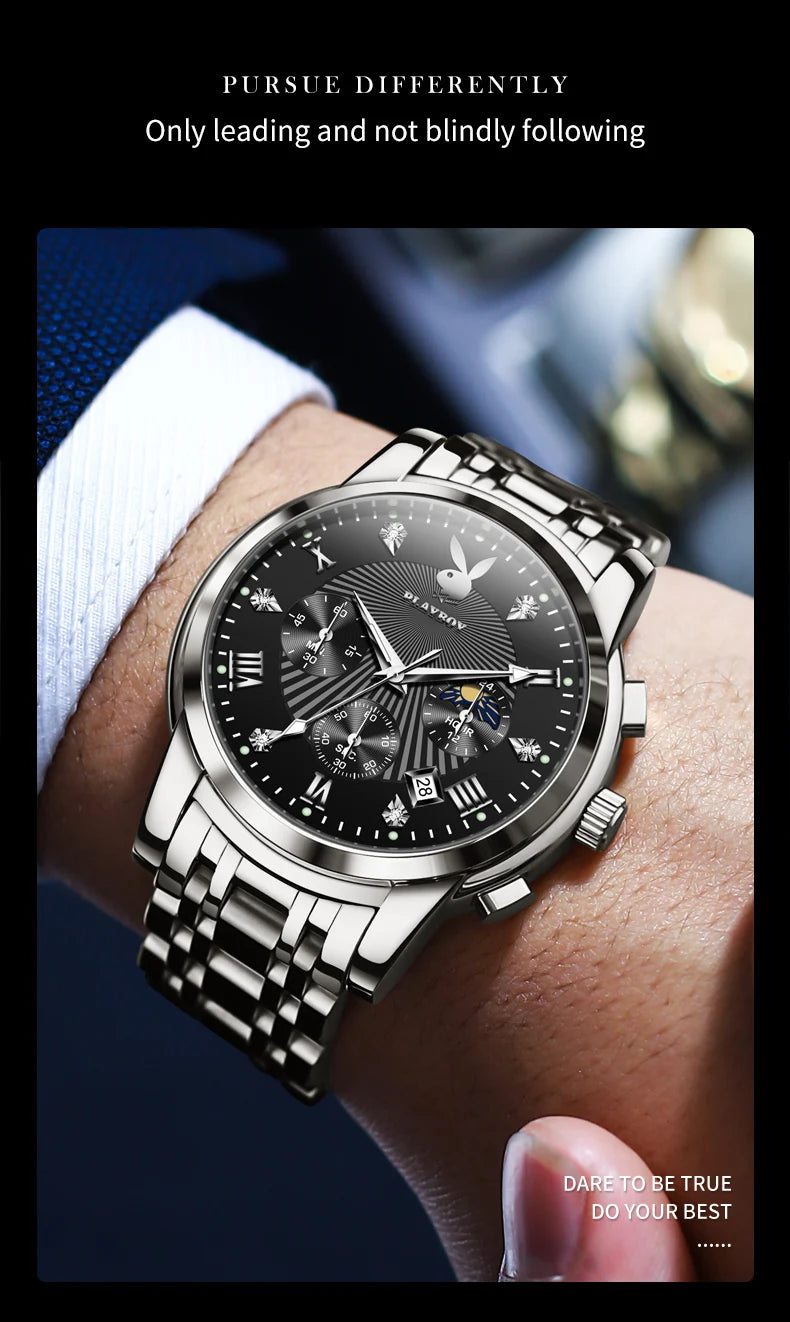 Stainless Steel Multifunction Watch for Men