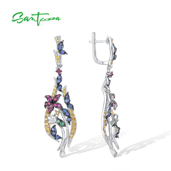 925 Sterling Silver Colorful Stone Butterfly Earrings for Women